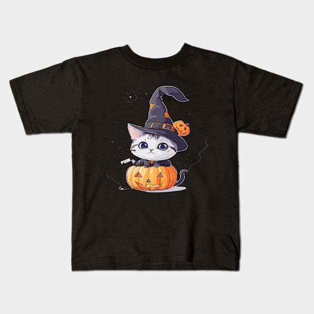 Pumpkin Cat Kids T-Shirt by Maria Murtaza